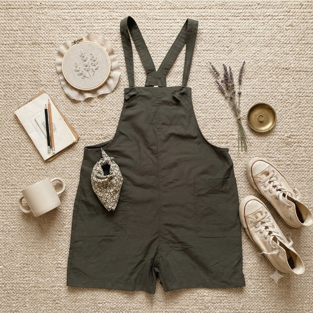 Zenana Women Olive Green Shortall Overalls Romper Medium